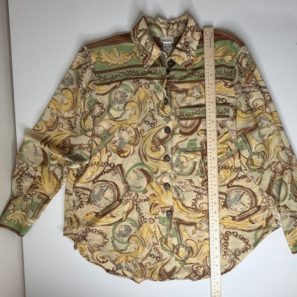 VTG Nicola Baroque Chain Print Blouse Medium Button Down Y2K Retro Lightweight - Picture 8 of 9